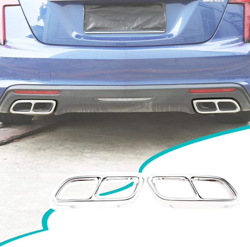 Hudiriy Tailpipe Exhaust Muffler Tail Pipe Cover Trim Decal Exterior Accessories Compatible with Cadillac CT4 CT5 2020-2023 Tail Pipe Trim (Bright Light) - Image 1